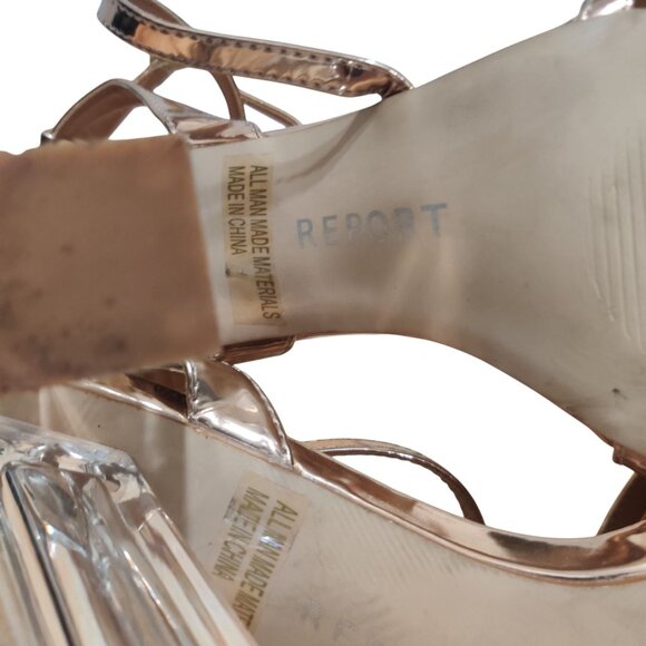 Report 8.5 Rose Gold Strappy Lucite Block Heel Sandals Y2K Club Kid Party Shoe - Picture 7 of 11